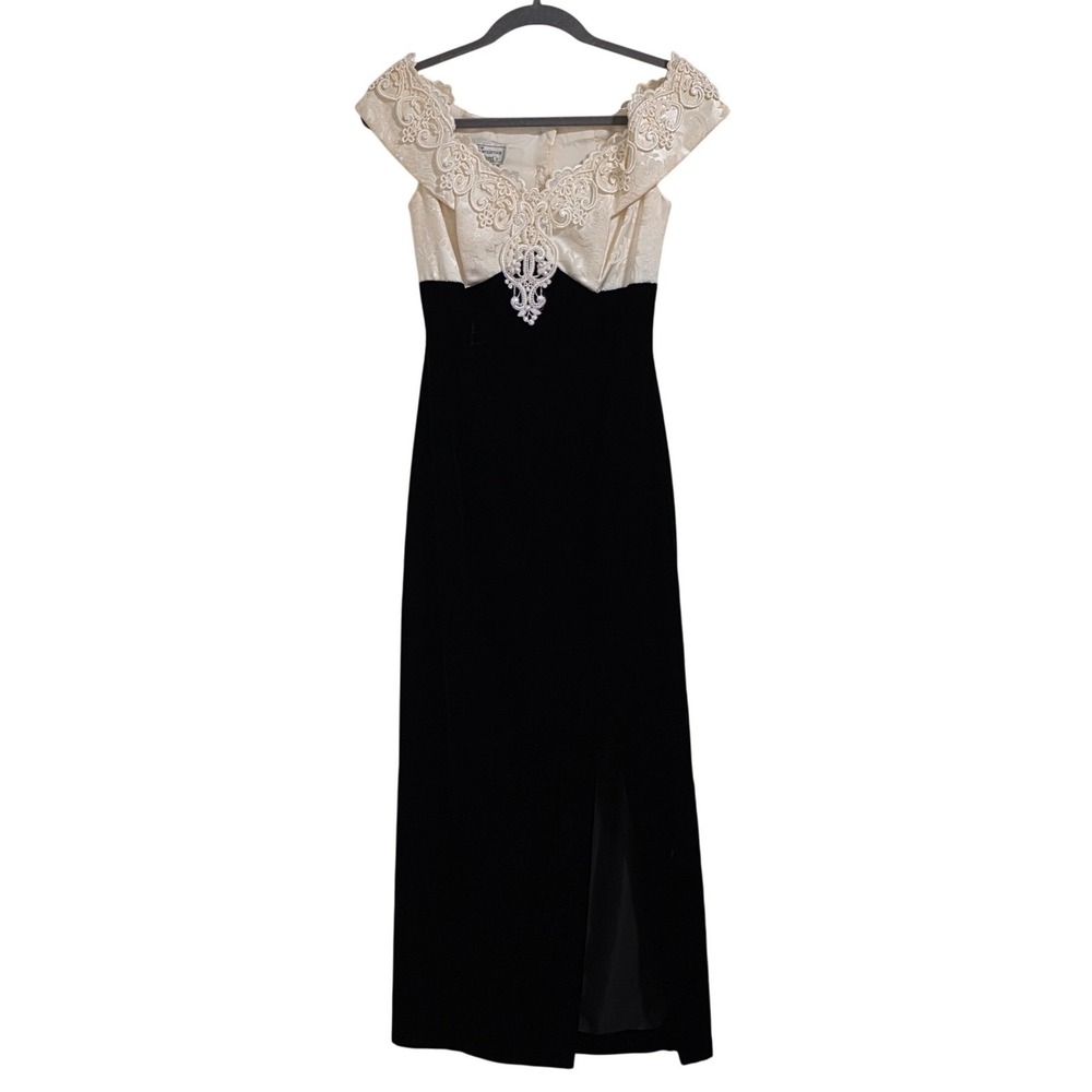 Jessica McClintock Dillards Black Velvet Lace Formal Evening Gown 5/6 VTG Read